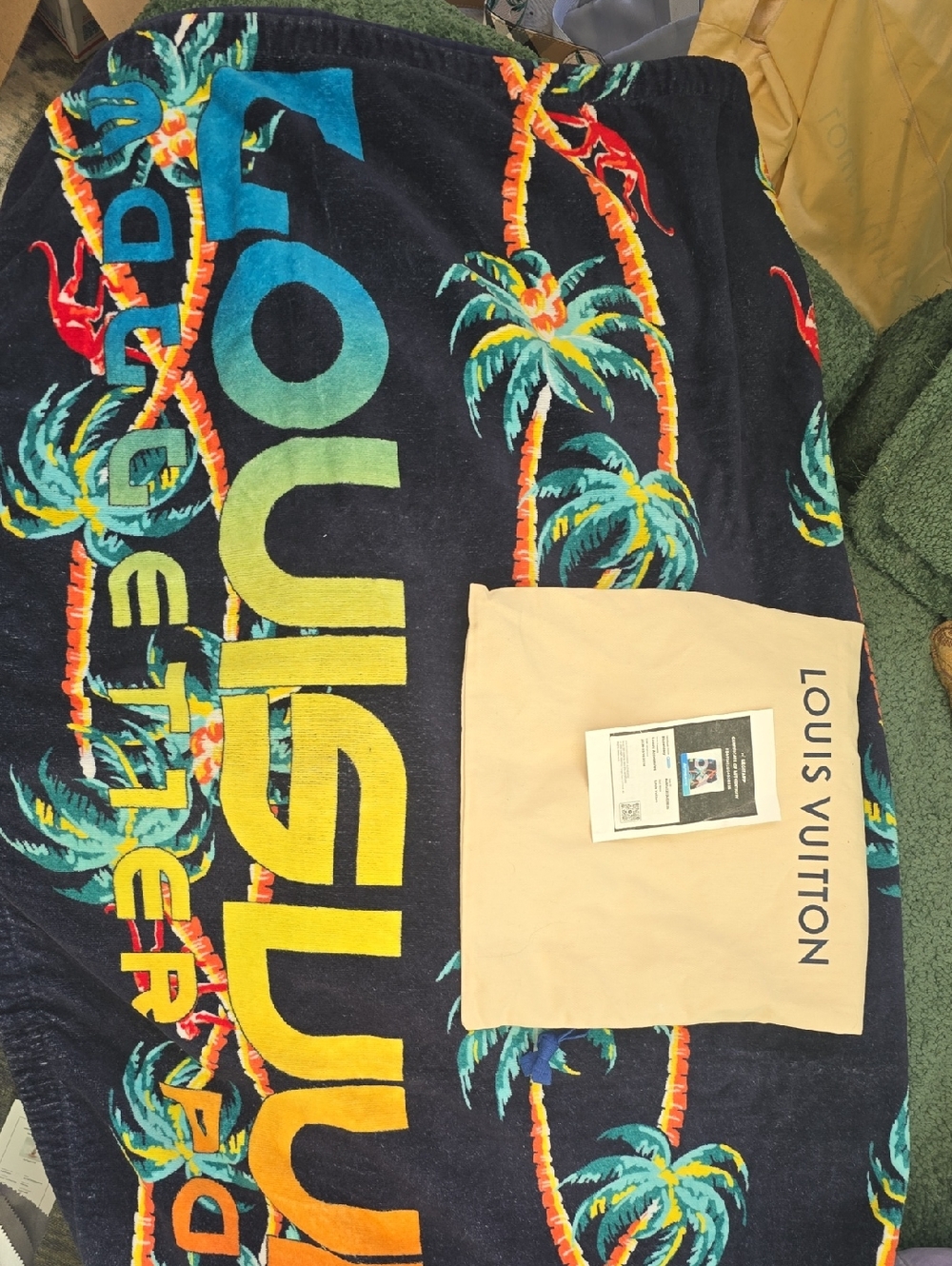 Louis Vuitton Navy Beach Towel with Multicolor Tropical Palm Motif